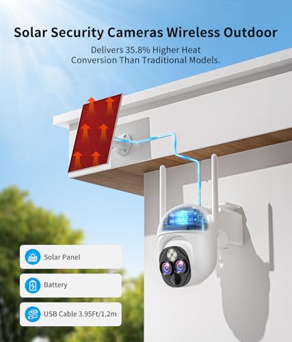 Image of Dual-Lens Solar Security Cameras Wireless Outdoor, 10x Zoom, 2.4GHz
