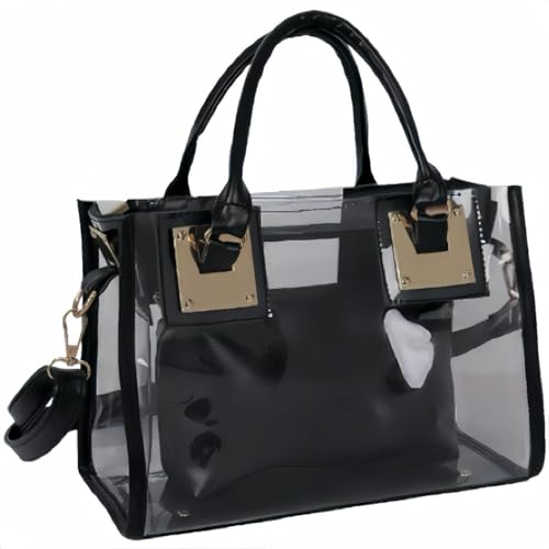 Clear Bag for Stadium Events Crossbody Bag for Women Tote Bag Cute PVC Clear Purse Concerts Sports Events Festivals (Black)
