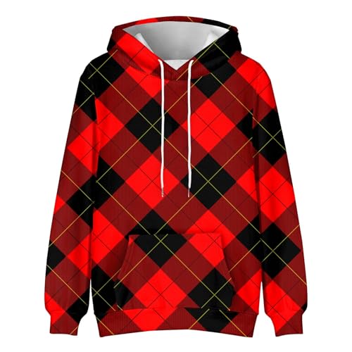 Ymosrh Men's Sweatshirts Casual Hoodies, Plaid Print Sweatshirts Long Sleeve Drawstring Pullover Hoodie, M-6XL2