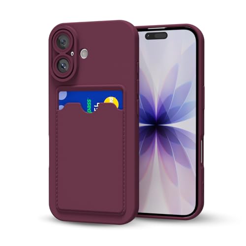 oakxco for iPhone 17 Case with Card Holder Cute Silicone Wallet Phone Case with Credit Card Slot Soft Rubber Thin Slim Purse for Women Men with Shockproof Camera Cover Protection Burgundy Maroon
