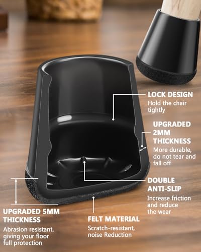 Lytool Chair Leg Floor Protectors, 26pcs Silicone Chair Leg Caps 14-20mm with Wrapped Felt, Furniture Feet Protectors Pads - Image 2