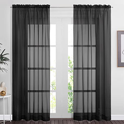 PONY DANCE Black Voile Curtains 60x84 inches with Slot Top