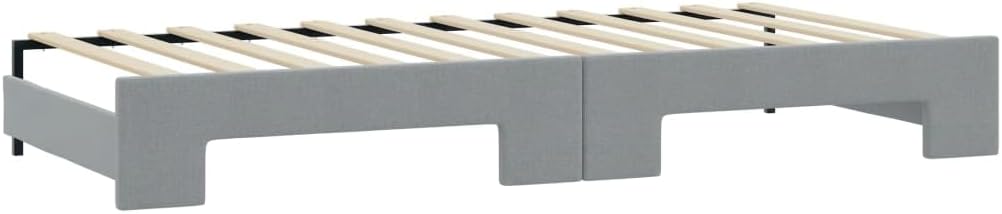 Daybed with Trundle Light Grey Fabric Polyester Platform Bed Frame Sturdy Slatted Foundation for Bedroom Modern Minimalist Furniture Easy Assembly No Box Spring Needed