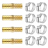 4 Pcs 3/8'(10mm) Hose Repair Kit Brass Air Hose Connectors Air Hose Repair Kit Pressure Washer Hose Repair Kit Air Hose Fittings with 8 Pcs Stainless Steel Pipe Clamps for Water/Fuel/Air