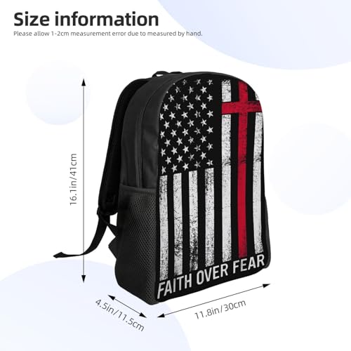Faith Over Fear Patriotic Christian Cross American Flag Backpack Simple Leisure Travel Backpack Outgoing Daypack 16 inch3
