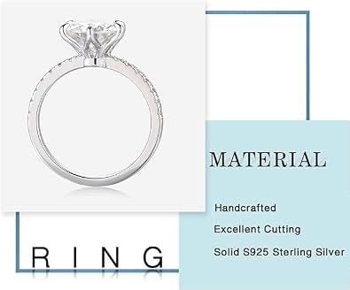 MOOSEA 3ct Moissanite Engagement Rings for Women - Round Cut Lab Created Wedding Band 925 sterling silver with rhodium plating Moissanite Ring Anniversary Birthday Gift