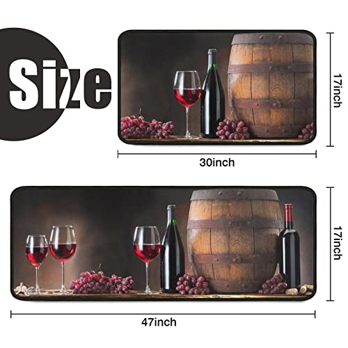 2Pcs Wine Kitchen Mats Set For Home Farmhouse Restaurant Decor Non Slip Washable Waterproof Standing Kitchen Runner Mats 17”X30”+17”X47” #TOP1