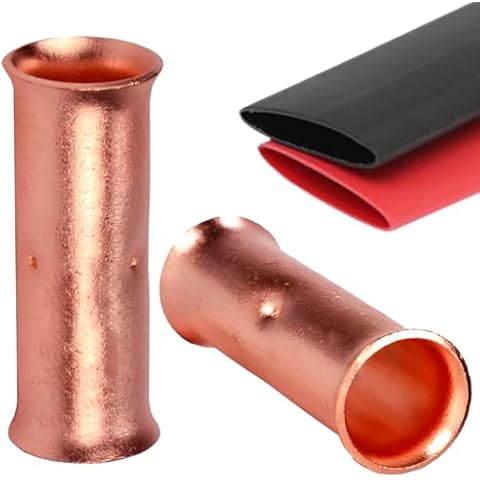 SVAAR 6 Gauge Butt Splice Connectors 30 PCS 6 AWG Non-Insulated Butt Connectors,Bare Pure Copper Butt Splice Wire Connector,Heavy Duty Uninsulated Crimp Butt Terminals + 30 PCS 3:1 Heat Shrink Tube Cover