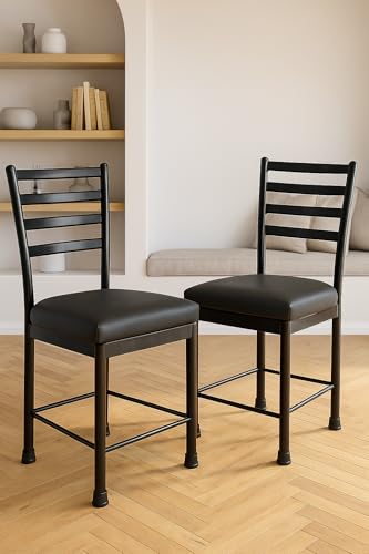 Image of Zidle Asphalt Dining Visitor Extra Support Leatherette seat Cushion Chair for Living Room| Home | Restaurant |Powder Coated Metal Legs (2, Black Leatherette, Black Coated Frame)