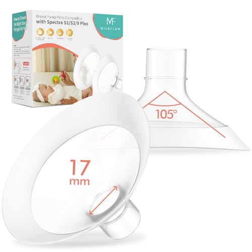 2pcs 17mm Breast Flanges for Medela Breast Pump, 105° Wide Angle Soft Flex Rim, Compatible with Pump in Style, Symphony, Freestyle, Sonata, Maxflow, Lansinoh Signature Pro