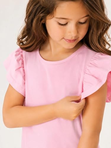 Image of Girls' Summer Shirts Cute Tops Ruffle Sleeve Crew Neck Casual Tees