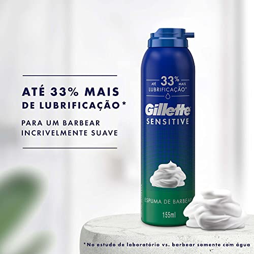 Gillette Sensitive Espuma de Barbear com Mais Lubrificação para um Barbear Suave, Ideal para Homens