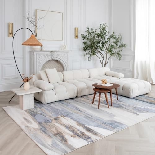 Rug Branch Aeris 4' x 6' (3'11" x 5'7") Blue/Beige Abstract Indoor Area Rug, Contemporary, Medium Pile, Stain-Resistant Carpet - Living Room, Bedroom, Dining Room, and Kitchen by Rug Branch - Used condition - CA$94.69