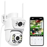 Outdoor Camera Wireless for Home Security, 2K/6MP Outside WiFi Cameras IP66 PTZ Outdoor Camera with Dual Lens, Auto Tracking,Human Detection,Color Night Vision,24/7 Record,Two-Way Audio,Support Alexa