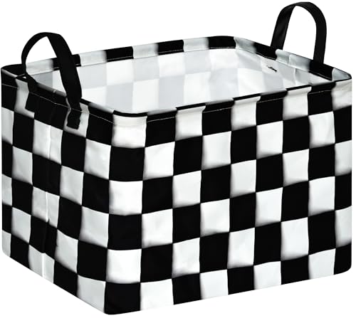 Image of Rectang Checkered Flag Storage Basket Gift Shelf Basket Storage Bin, Nursery Basket Organizer Box for With Handles for Room Deco