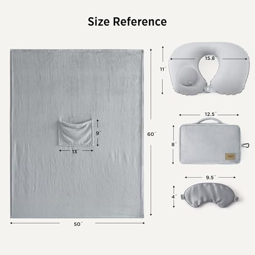4-Pc Bedsure Travel Blanket Set w/ Inflatable Neck Pillow, Eye Mask and Storage Bag (Grey) 9.99 + Free Shippin + 50% Off Code F476BBDE - image 6