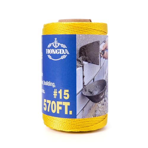 HONGDA Twisted Nylon String, #15 x 570FT Mason Line String, Nylon Twine for Masonry Job, Trot Line, Decoy Line, Net Making and Mending, Workshop, Crafts, Gardening Fl.Yellow