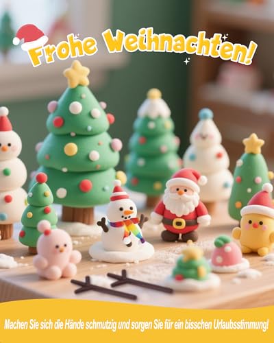 cyctravel Lufttrocknende Modelliermasse, 42 Farben Lufttrocknende Knete, DIY Knetmasse Lufttrocknend Enthält Werkzeuge und Weihnachtszubehör, Modelliermasse Kinder Für Kinder ab 3 Jahren