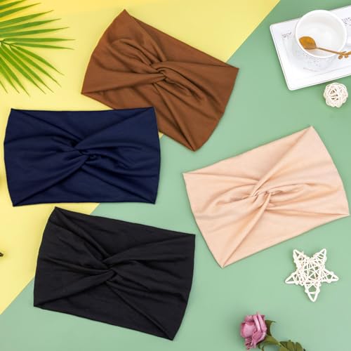 Image of DRESHOW 4 Pack Turban Headbands for Women Wide Vintage Head Wraps Knotted Cute Hair Band Accessories