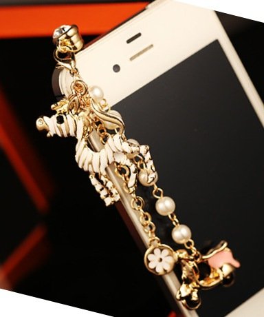 CJB Dust Plug / Earphone Jack Accessory Gold color Zebra & Motor Bike for iPhone 4/5 All Device with 3.5mm Jack (US Seller)