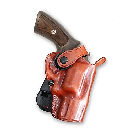 Leather Paddle OWB Revolver Holster with Retention Strap Fits S&W Performance Center Mod. 629 44 Mag 6 Shot 2-5/8''BBL Unfluted Cylinder, R/H Draw, Brown Color #5489#