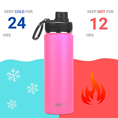 Image of Drinco Stainless Steel Water Bottle Spout Lid Vacuum Insulated Double Wall Water Bottle Wide Mouth Leak Proof Keep Cold Sport Camping Hiking (22oz Island Pink)