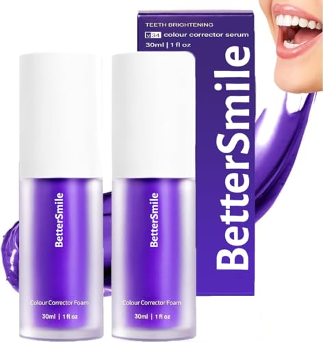 2PCS Blanqueador Dental V34,Dental Pasta Blanqueadora Dientes,Pasta de Dientes Blanqueadora,Blanqueador dientes morado,color corrector serum dientes V34,PurpleTeeth Whitening