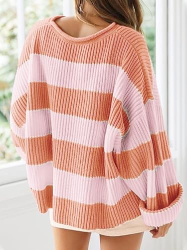 Image of Simier Fariry Women Fall Oversized Pullover Sweater Drop Shoulder Long Sleeve Comfy Knitwear Retro Stripe Casual Outfit 2025