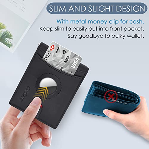 doeboe AirTag Wallet Holder, Wallet for Men Genuine Leather Credit Card Bifold Wallet with Money Clip, Minimalist RFID Slim Front Pocket Wallet, Airtags Accessories for Men Women Father's Day Gift3