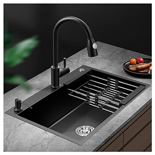 Fregadero de cocina negro rectangular en acero inoxidable cepillado premium 2