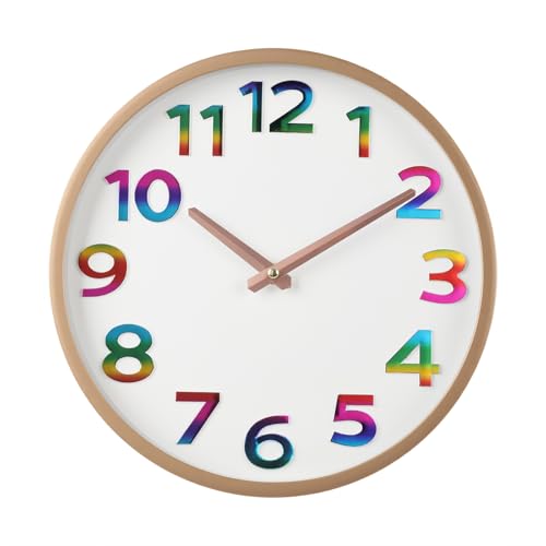 Crosstime Funk Wanduhr mit Groß 3D Bunt Zahlen, Lautlos Ohne Tickgeräusche Leicht zu Lesen Funkuhr Wanduhren,30cm Rosegold