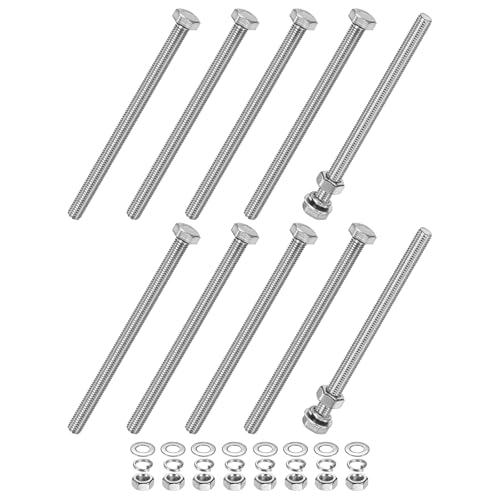 M METERXITY 10-Pack Hex Head Screw Bolt with Nuts Flat &amp; Lock Washers M8x120mm Stainless Steel Bolts and Nuts Kit Fully Threaded Metric Bolt Assortment for Equipment/Machinery