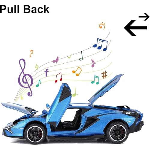 Image of Die-cast Metal Lamborghini Car Toy Pull Back Super car with Openable Doors with Sound and Light for Birthdays Gift Party Decorations Great for Kids Boys Girls and Adults