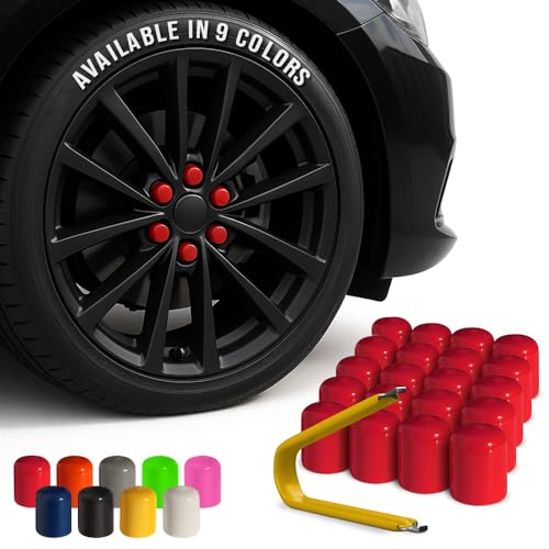 ColorLugs Vinyl Lug Nut Cover | Red | Flexible Fit Wheel Lug Nut Cap | Fits 21-23 mm | Pack of 20 | Includes Deluxe Extractor | Made in The USA