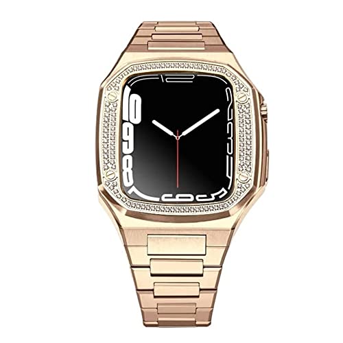 Bracelet Apple Watch acier inoxydable rose dorée et coque bling pour iWatch 45mm