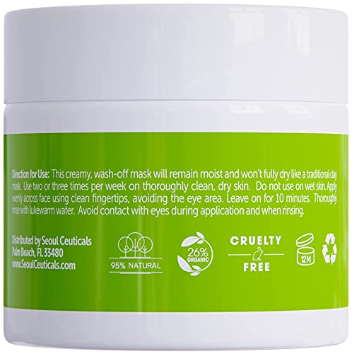 Seoulceuticals Korean Skin Care Face Mask For Sensitive Skin - Korean Skincare Green Tea Wash Off Masks - K Beauty Face Masks - Aloe Vera Mask + Centella Asiatica Hydrating Facial Spa Mask 2Oz #TOP7