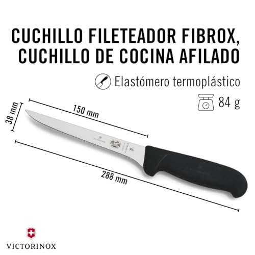 Miniatura 3 de Victorinox Fibrox Cuchillo Deshuesador, Cuchillo De Cocina Estrecho Para Todo Tipo De Carne, 15 Cm, Hoja Recta, Flexible, Afilado, Acero Inoxidable, Negro
