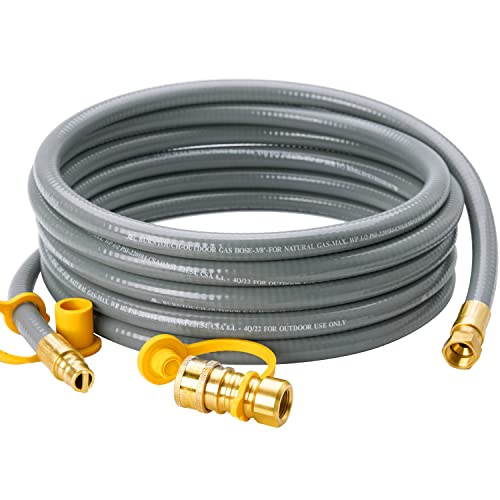 CALPOSE 15 Feet 3/8 inch ID Natural Gas Grill Hose with Quick Connect Fittings Natural Gas Line for Grill Pizza Oven Heater and More Low Pressure Appliance