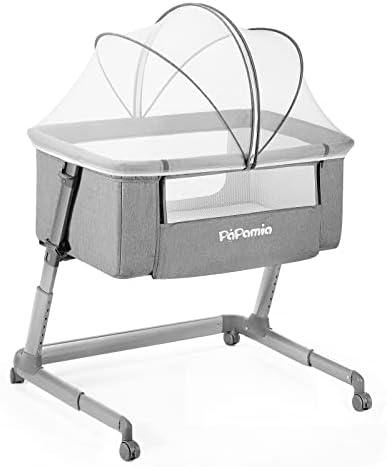 PAPAMIA Baby Bassinet, Bedside Bassinet Cosleeper with Skin-Friendly Mattress,6 Height Adjustable Bedside Crib Sleeper with Mosquito Net for Infant Newborn | Safety Certified