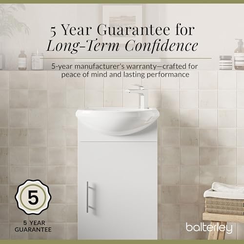 Balterley Vanity Unit with Basin Floor Standing, Soft Close Single Door with Curve Sink and Handle, Bathroom Vanity Units with Basin, Bathroom Sink Storage Cabinet - 400 x 200 x 780mm (White) - Image 3