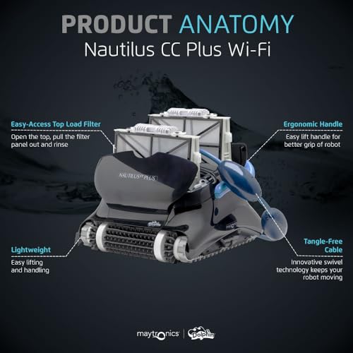 Image of Dolphin Nautilus CC Plus Wi-Fi Automatic Robotic Pool Vacuum Cleaner, Includes Caddy and Classic Cover for Storage and Protection, Ideal for In-Ground Pools up to 50 FT