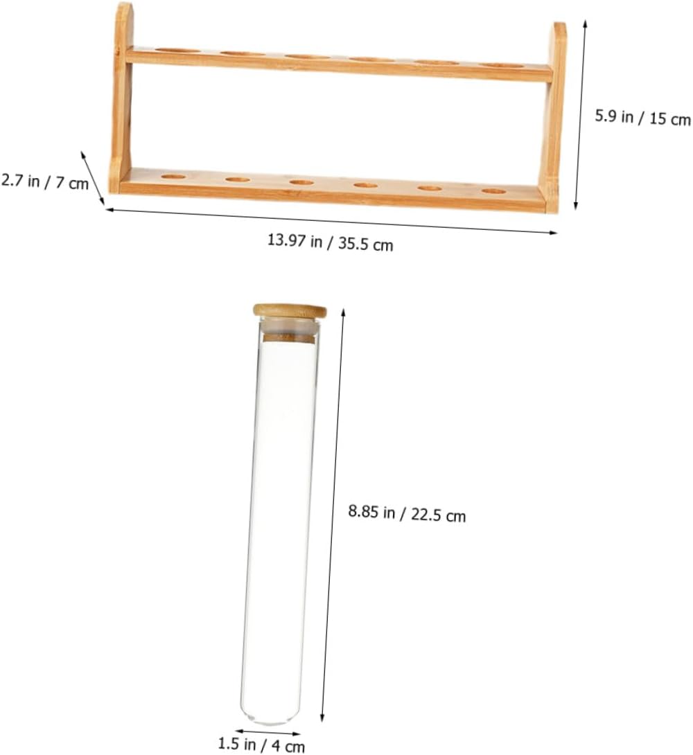Coffee Bean Glass Storage Tubes with Airtight Lids and Wooden Display Stand Clear Glass Vials for Freshness Portable Sealed Canisters for Coffee Shops and Home Use