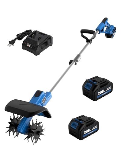 LUXTER 20V Cordless Tiller for Gardening 8.6 Inch Electric Garden Cultivator with 48 Steel Tines Lightweight Cultivators 2×4.0AH Batteries & Fast Charger for Smooth Ground Breaking,Tending,Composting