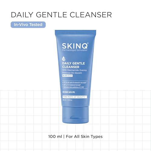 Image of SKINQ Niacinamide Face Wash | Gentle Daily Cleanser with Evening Primrose Oil & Glycerin | pH Balanced 5.2-5.5 | Dirt & Oil Removal in 1 Wash | No SLS, No Parabens | For Normal, Dry & Sensitive Skin | 100ml