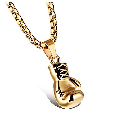 BlackAmazement Kette mit Anhänger 316L Edelstahl Boxhandschuh Boxer 550mm 3 mm Halskette Silber Gold schwarz Herren (Gold)