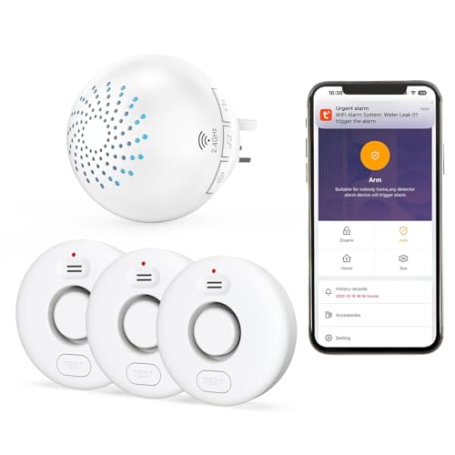 SINGCALL Wi-Fi Water Sensor Alarm Leak Detector For Home Water Spill Leak Detector Water Leak Alarm For Kitchens Basements Bathrooms 3 Detectors and 1 Gateway(2.4G Only)