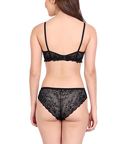 Image of FIMS - Fashion is my style Women Cotton Floral Lace Padded, Non-Wired, Full Coverage, Seamless Bra Panty Set, Multicolor, Lingerie Set