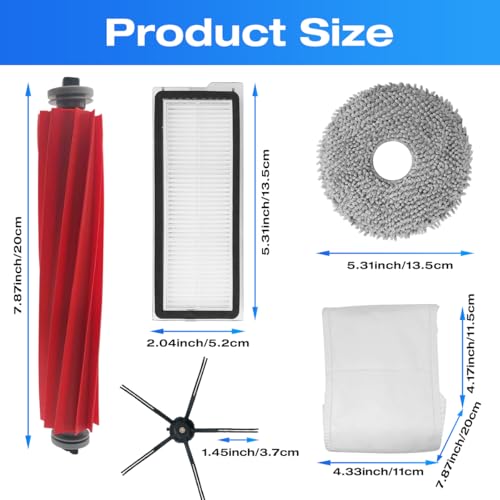 HomeTimes Ersatzteile für Roborock Qrevo S Saugroboter Zubehör mit 1 Gummibürsten 2 HEPA-Filter 4 Seitenbürsten 6 Staubbeutel 4 Mop-Pads 18tlg.