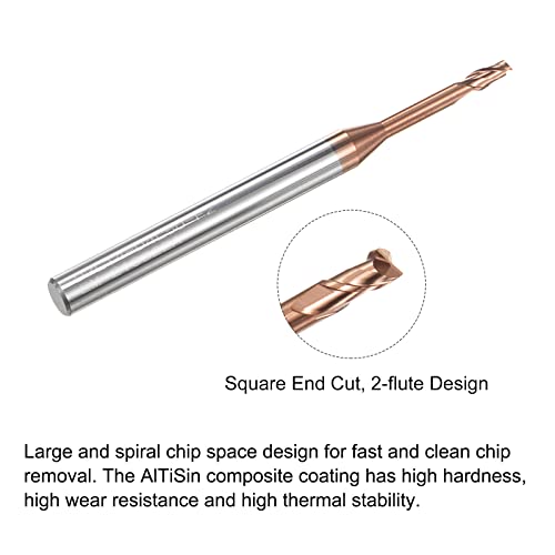 Image of uxcell Square Nose End Mill, 2mm Solid Carbide AlTiSin Coated Long Reach CNC Router Bits 2 Flutes Milling Cutter with Extended Neck, 14mm Cutting Length 4mm Shank