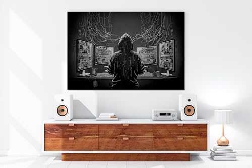 Impression d'art XXL hacker monde numérique deyoli cadre en bois